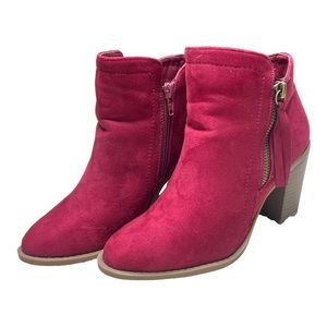 TrendsUp Collection - Maroon Suede Zip Up Booties Size 6